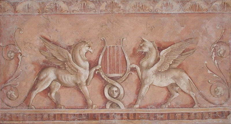 Roman Griffins on Salmon Background Fresco