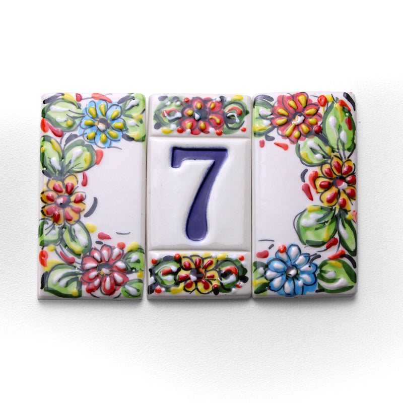 Ceramic House Number Colorful Flowers