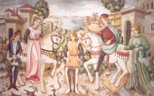 Young Nobles Horse Riding Date Fresco